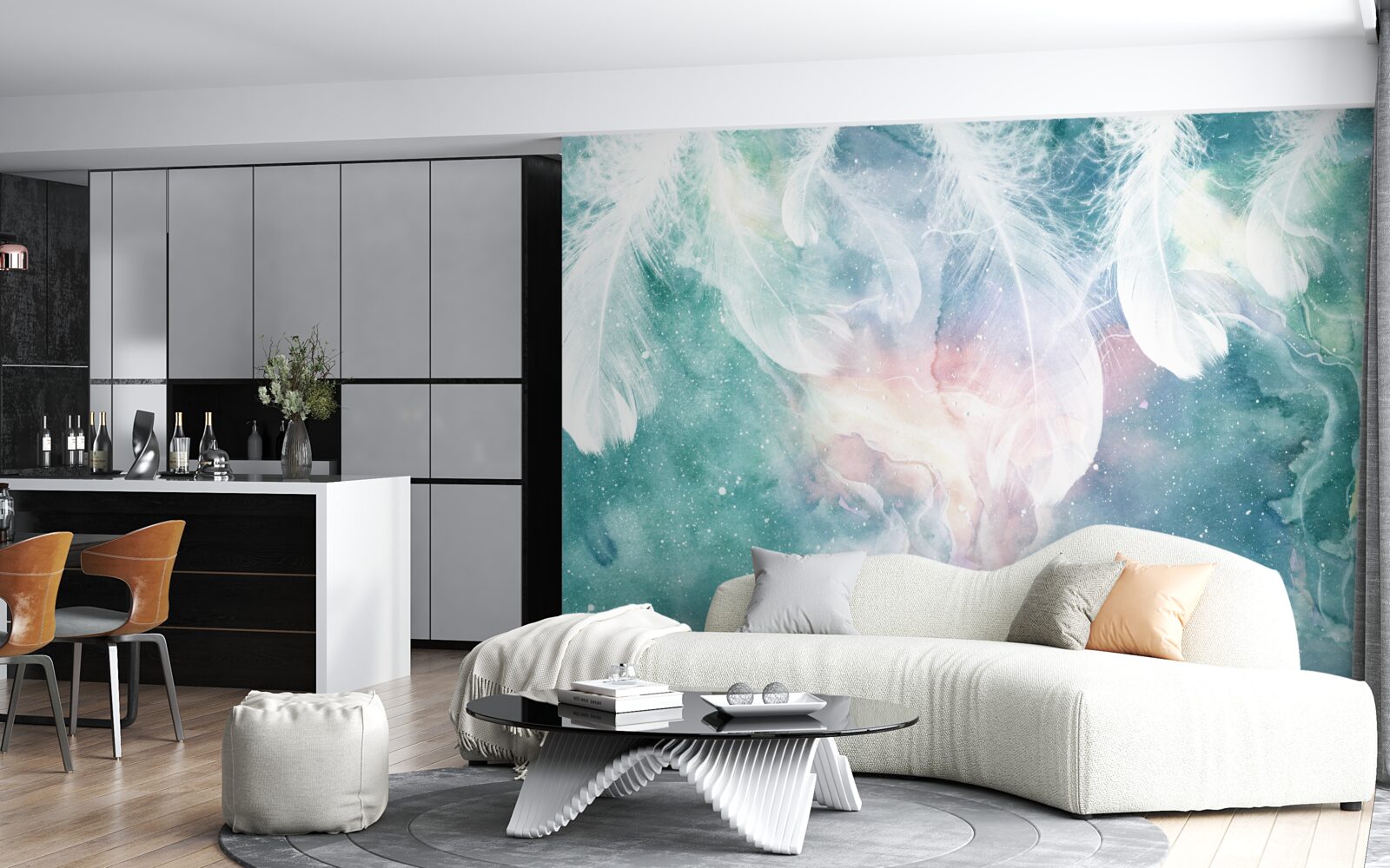 Fototapeten Hintergrund mit Raumfedern
