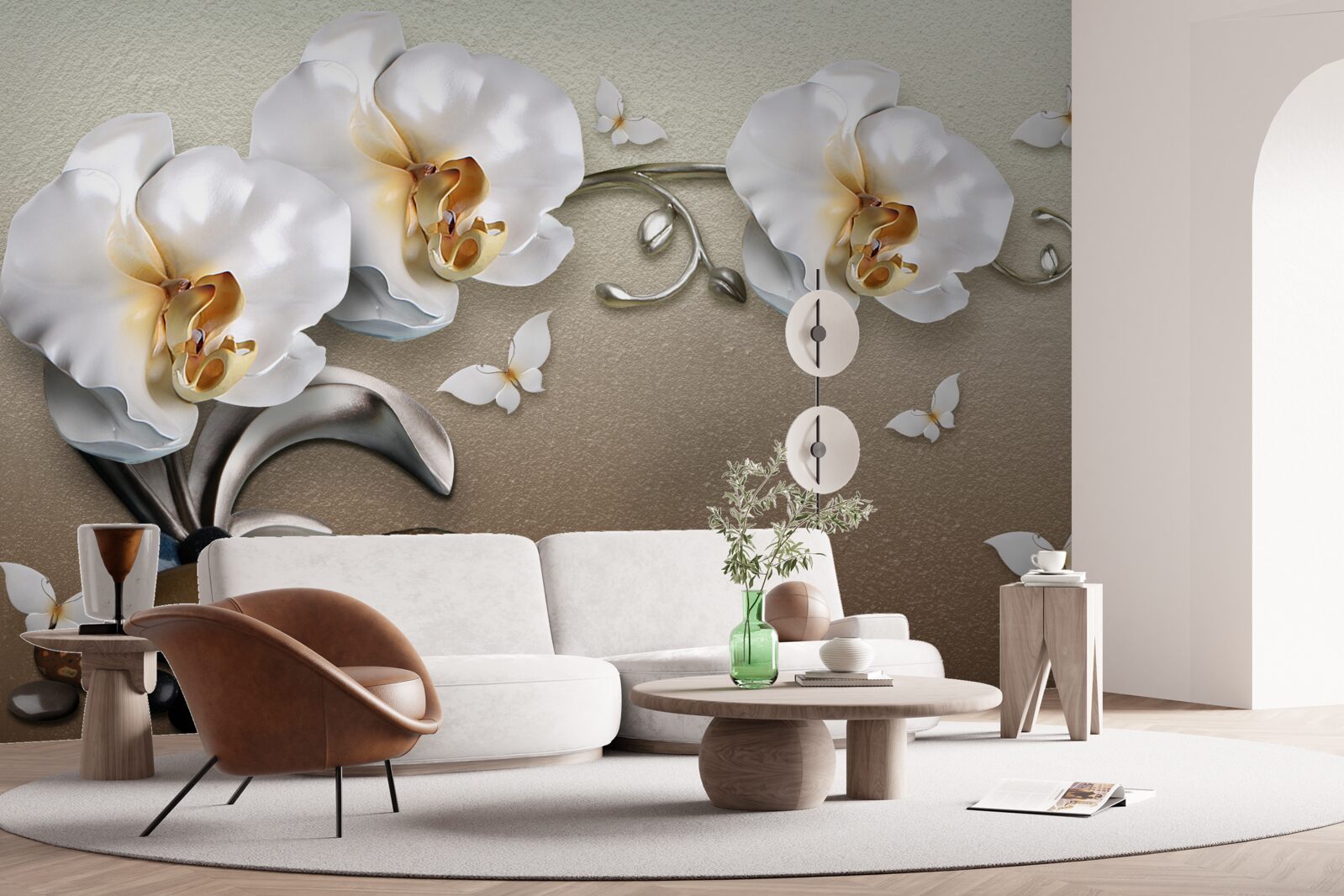 Fototapeten Schnee -White -Orchideen durchdringen durch die Steine