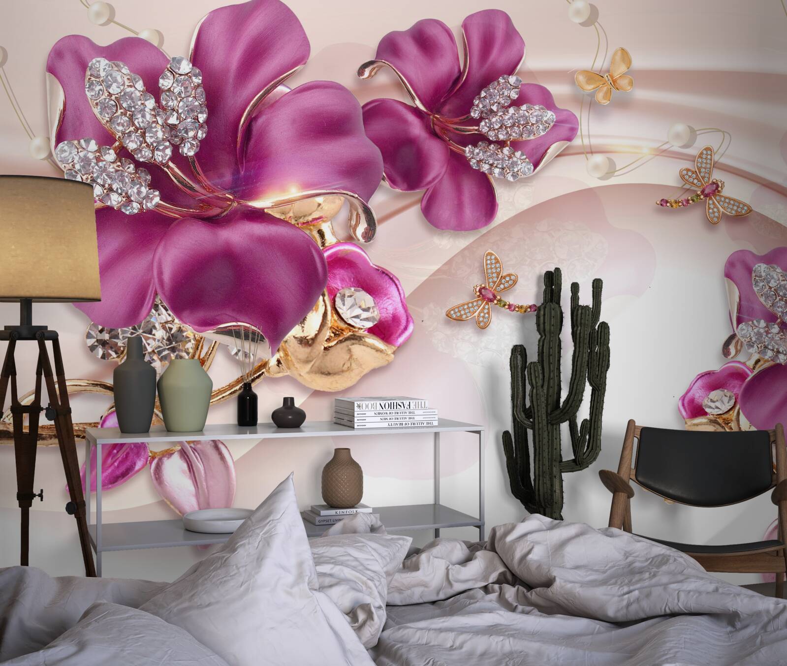 Fototapeten Die Blumen sind lila mit einem Steinkern