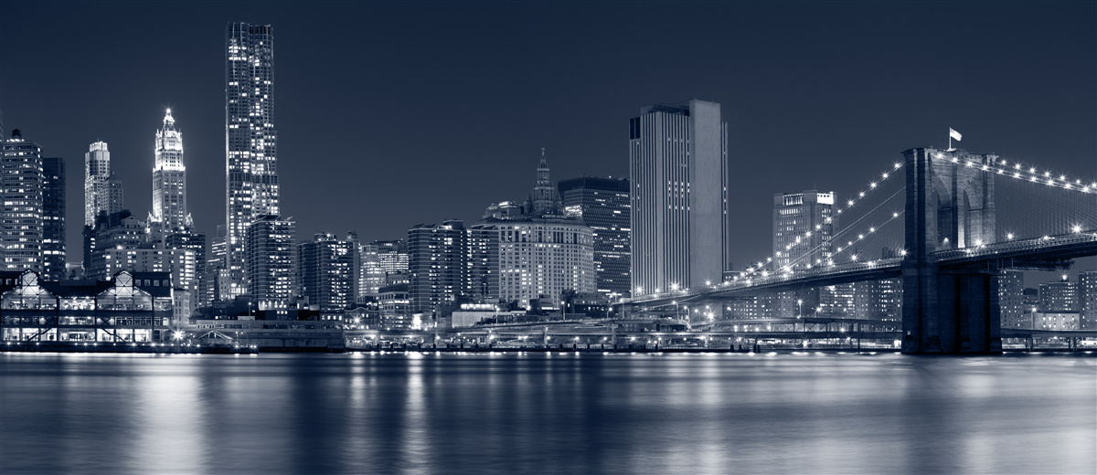 Fototapeten Brookliński Bridge und Manhattan nachts