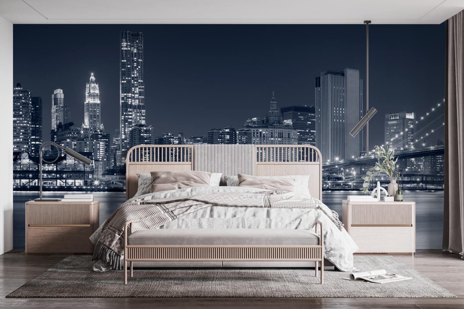 Fototapeten Brookliński Bridge und Manhattan nachts