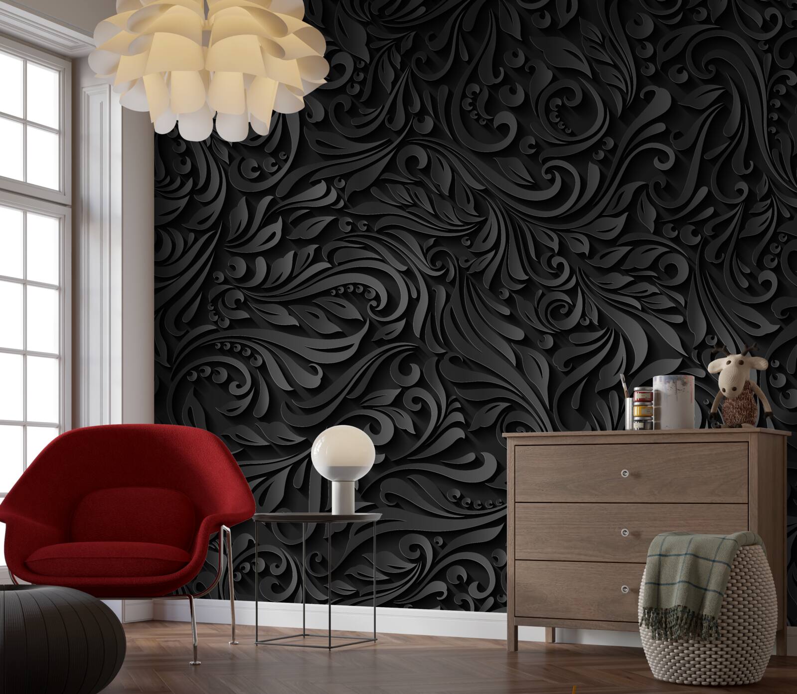 Fototapeten Blätter mit schwarzen Designs