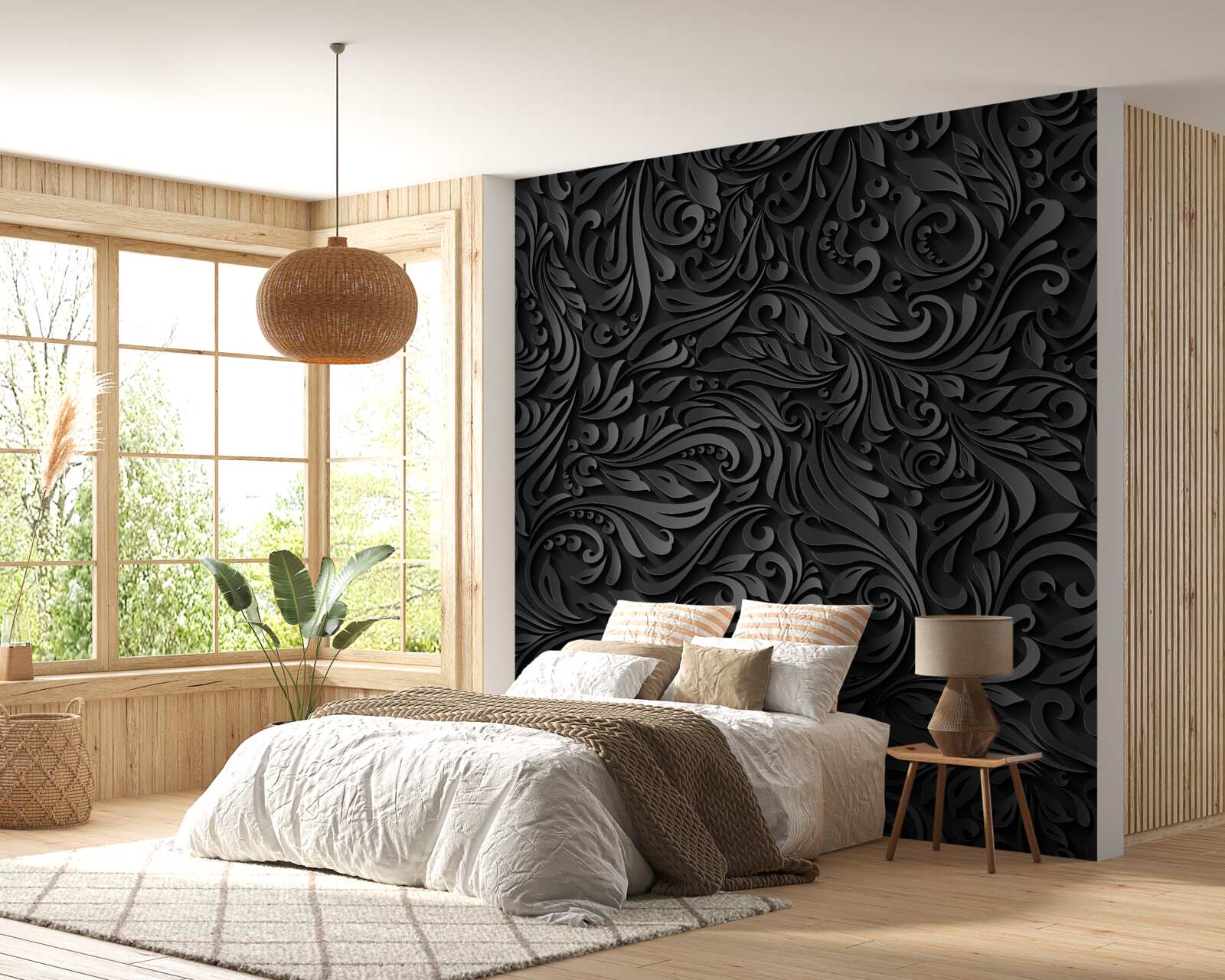 Fototapeten Blätter mit schwarzen Designs