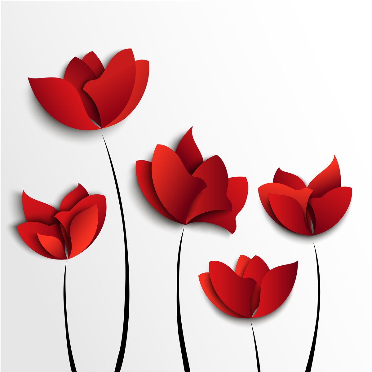 Fototapeten Blumen mit einem roten Schatten vor dem Hintergrund der weißen Reinheit