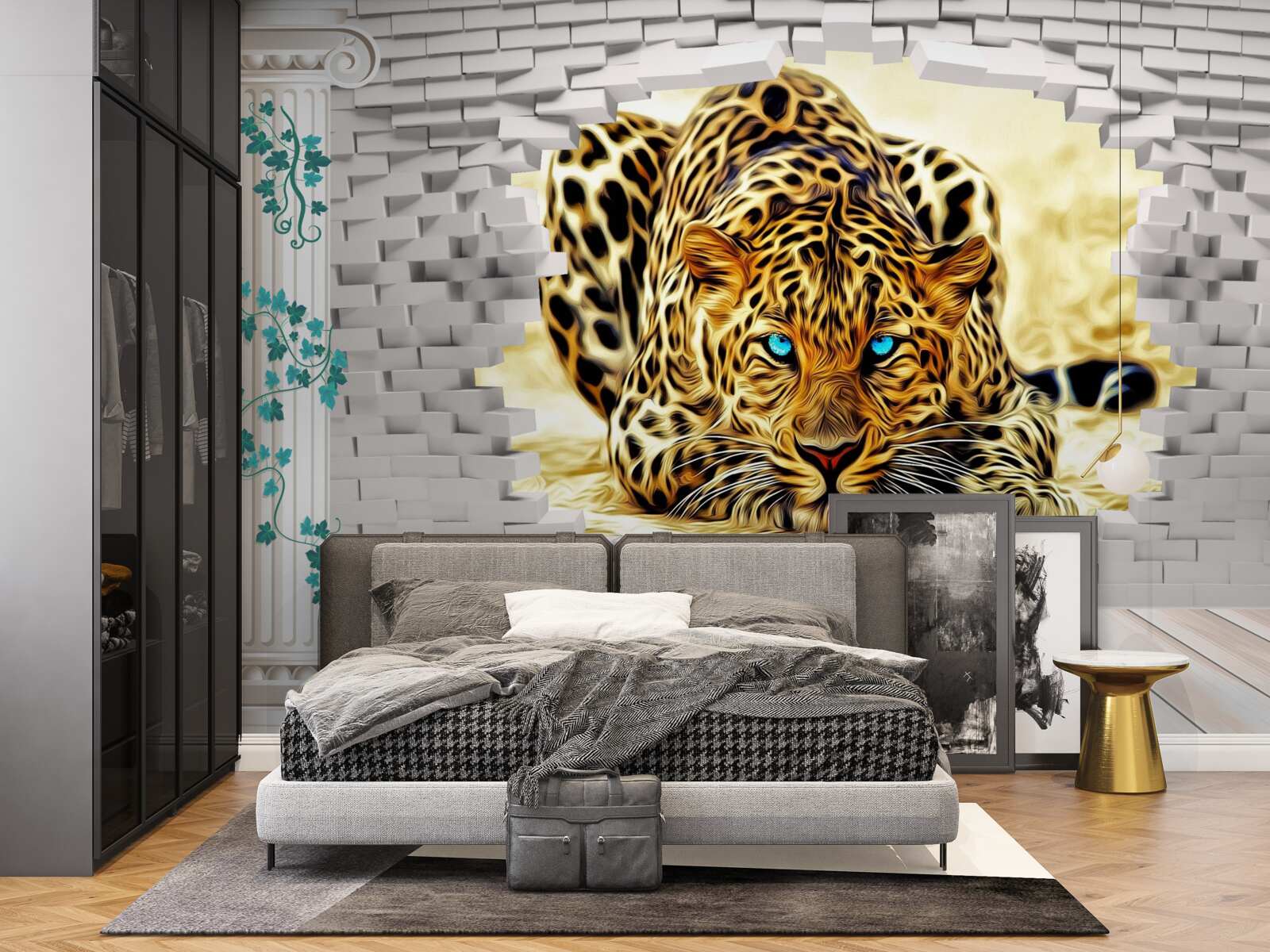 Fototapeten Der bedrohliche Leopard zerstört die Barriere