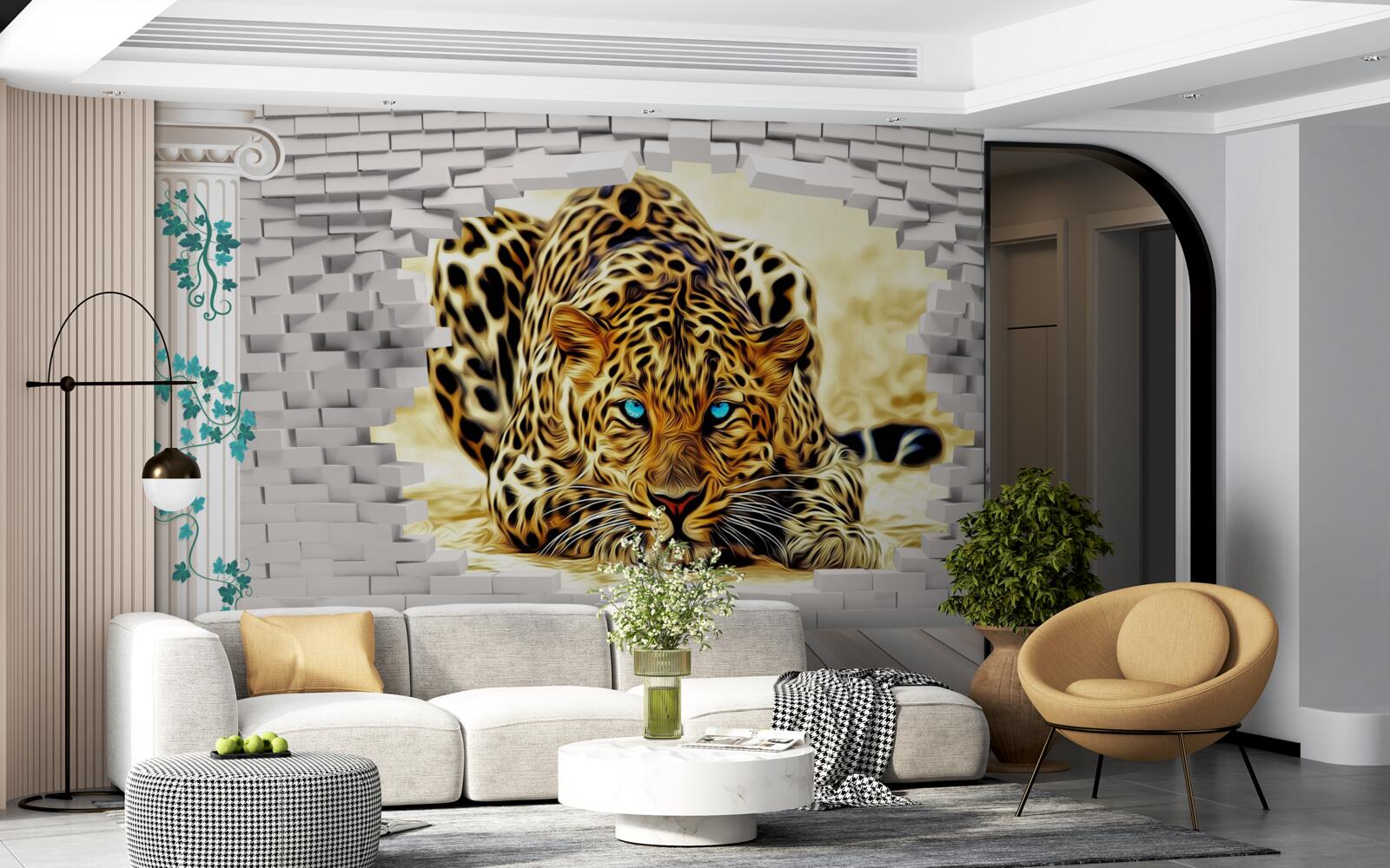 Fototapeten Der bedrohliche Leopard zerstört die Barriere