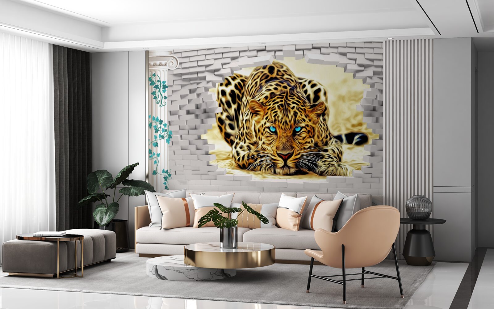 Fototapeten Der bedrohliche Leopard zerstört die Barriere