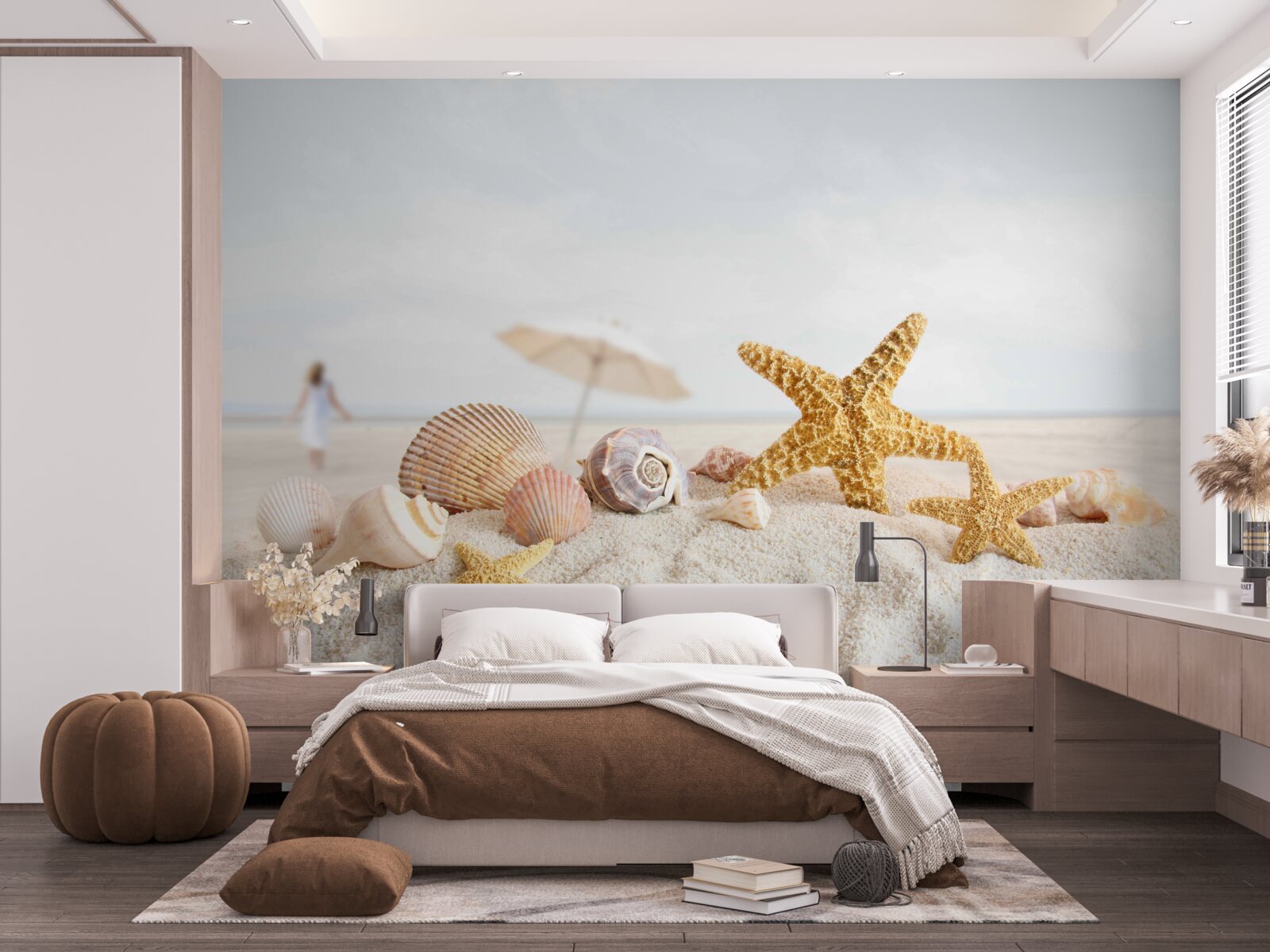 Fototapeten Seestern und Muscheln liegen im Sand