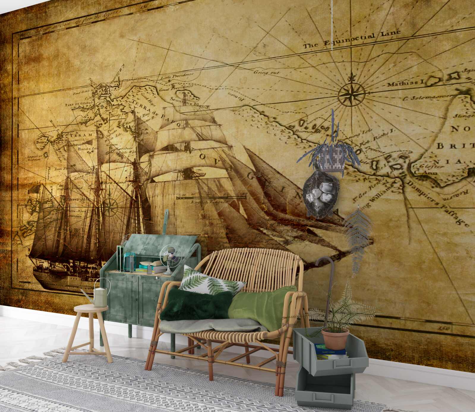 Fototapeten Ein Schiff mit Segeln auf Pergament