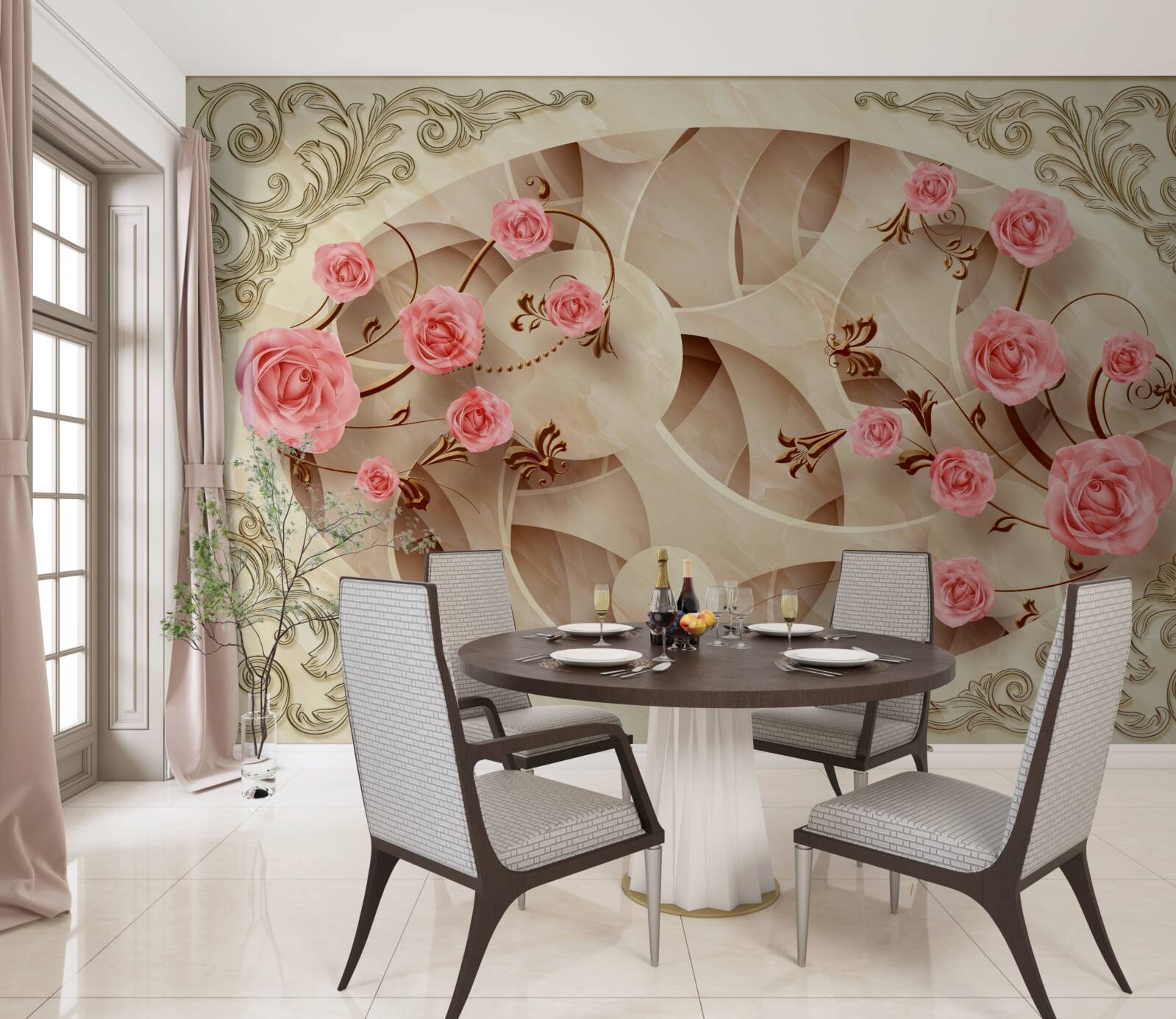 Fototapeten Ein abstrakter Hintergrund mit rosa Rosen dekoriert