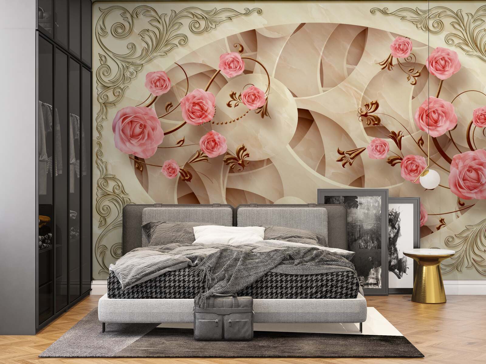Fototapeten Ein abstrakter Hintergrund mit rosa Rosen dekoriert