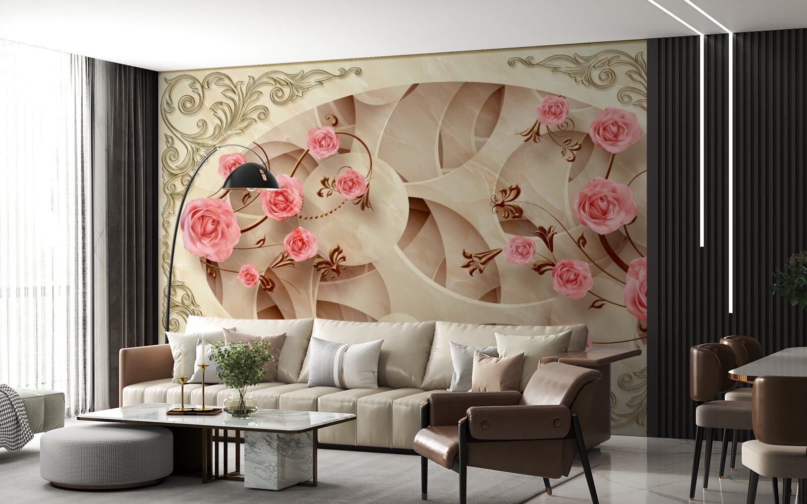 Fototapeten Ein abstrakter Hintergrund mit rosa Rosen dekoriert