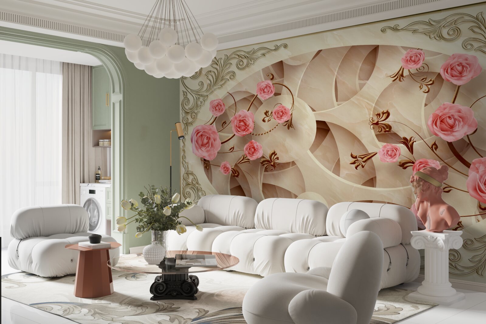 Fototapeten Ein abstrakter Hintergrund mit rosa Rosen dekoriert