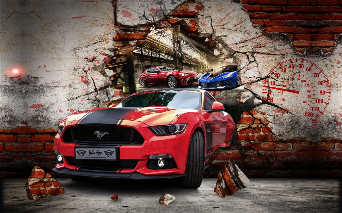 Fototapeten Mustang rot an der Wand