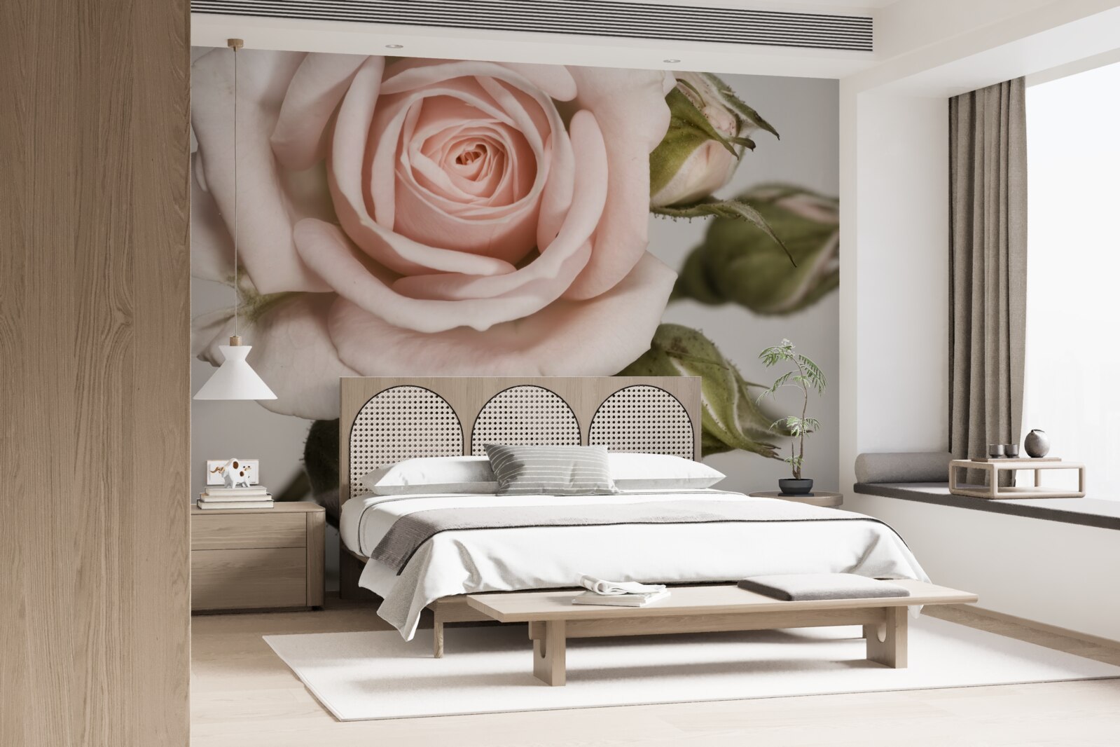 Fototapeten Rose in einem Schatten von Pulverrosa und seinen Blütenknospen