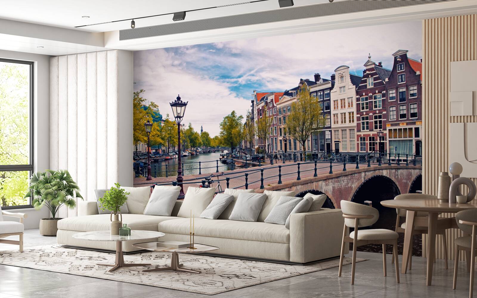 Fototapeten Amsterdambrücke, die sich über den Kanal erstreckt