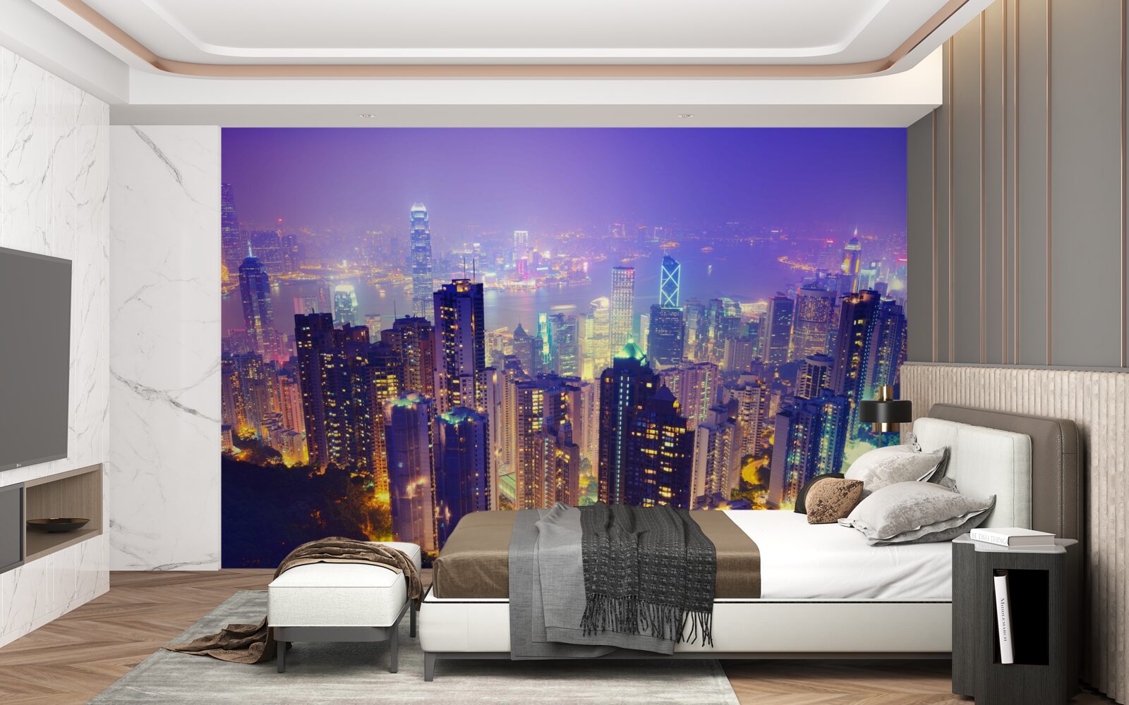 Fototapeten Hongkong hat nachts ein atemberaubendes Panorama