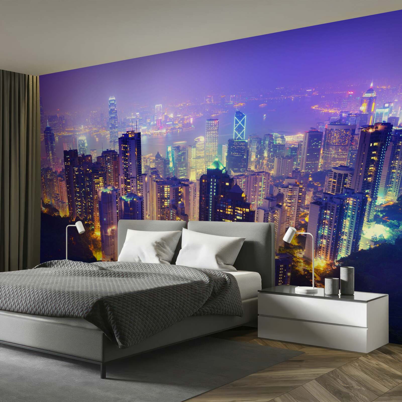 Fototapeten Hongkong hat nachts ein atemberaubendes Panorama