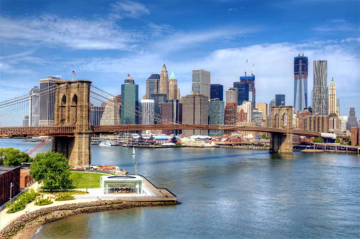 Fototapeten Brookliński und Lower Manhattan Bridge