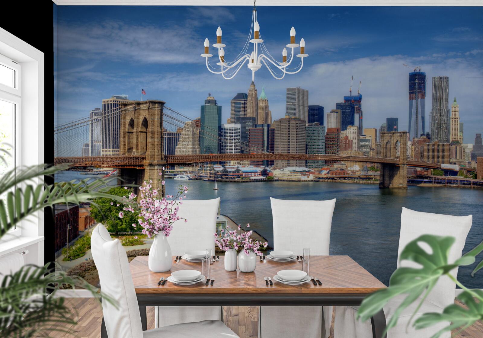 Fototapeten Brookliński und Lower Manhattan Bridge