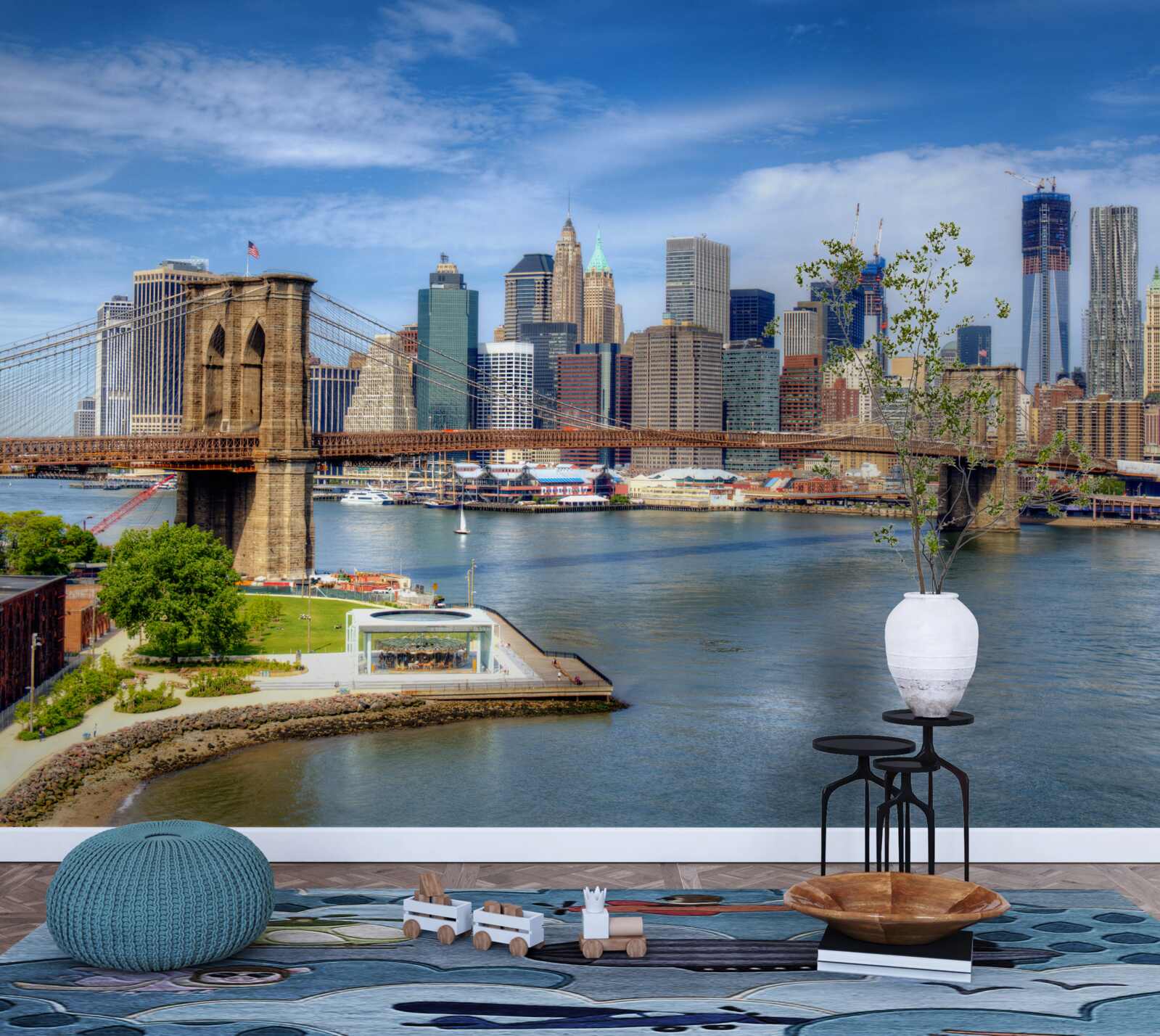 Fototapeten Brookliński und Lower Manhattan Bridge