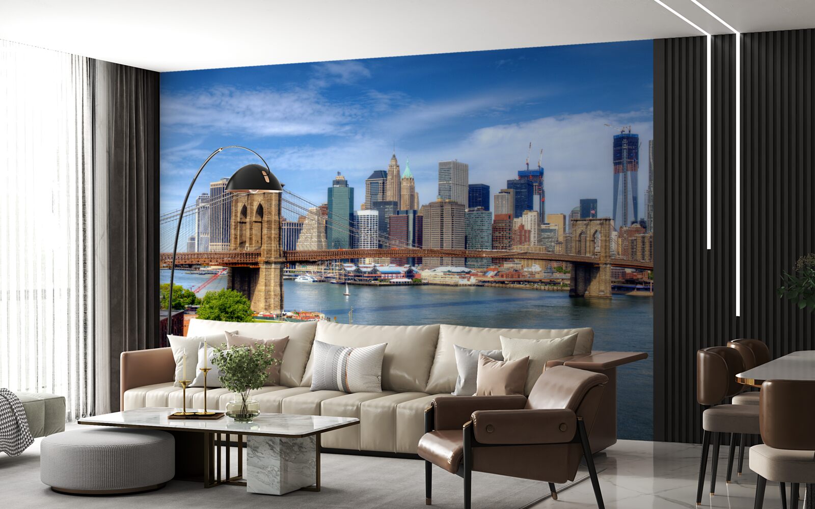 Fototapeten Brookliński und Lower Manhattan Bridge