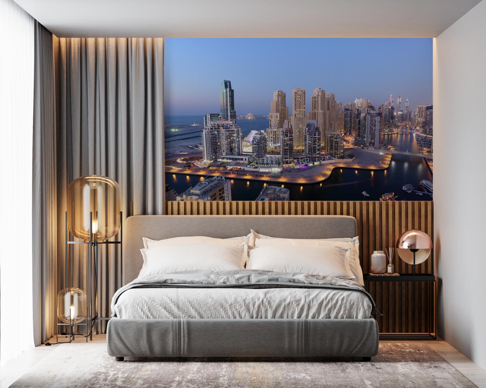 Fototapeten Sonnenuntergang über Dubaje