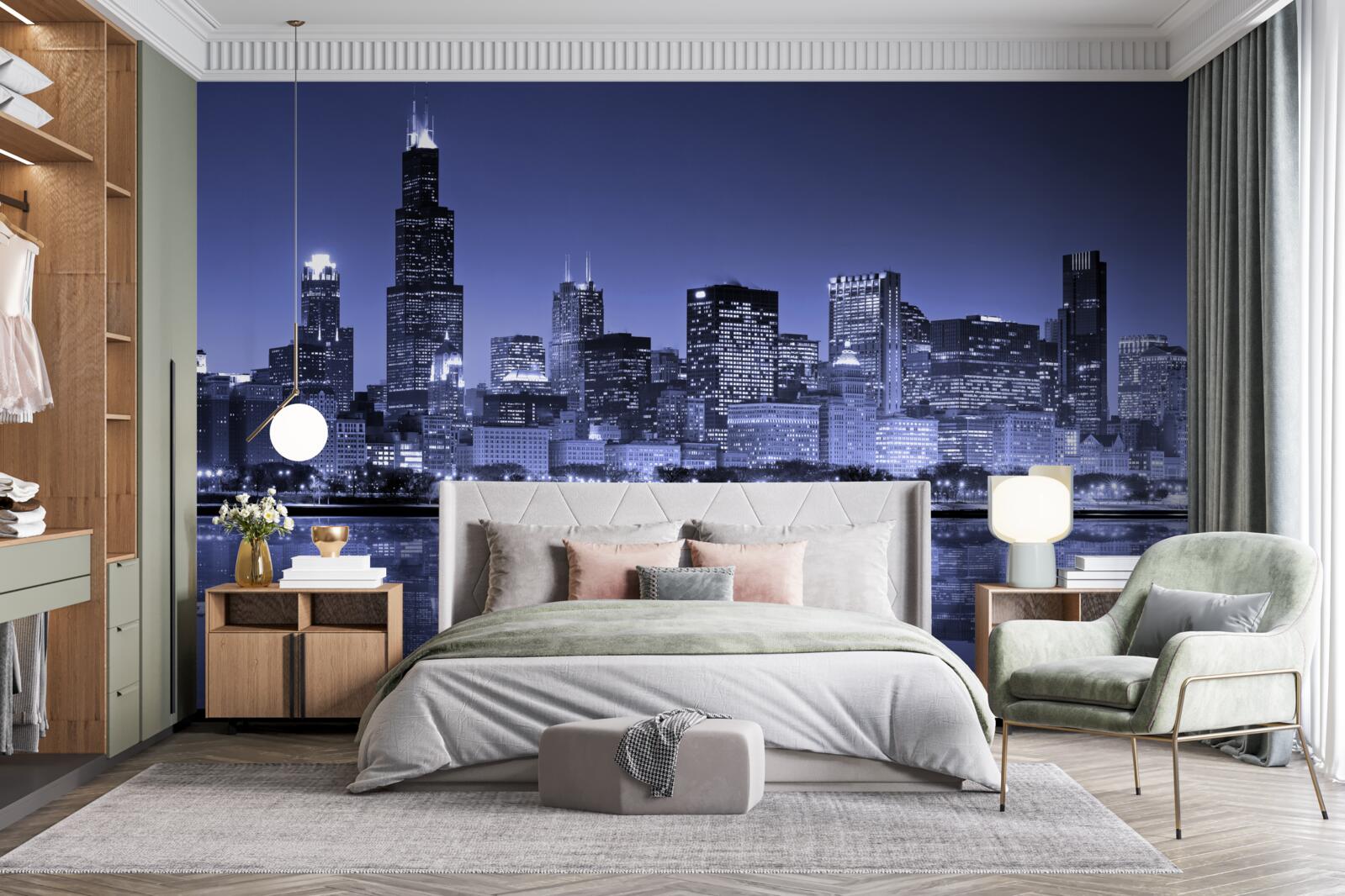 Fototapeten Nachtblick auf Chicago