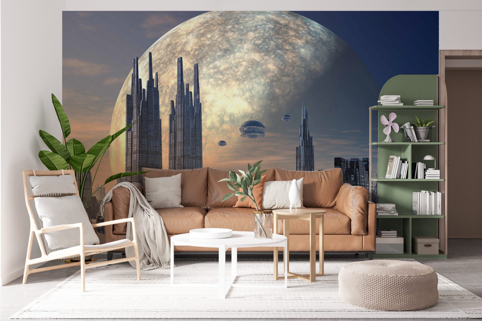 Fototapeten Eine futuristische Stadt im Mondlicht