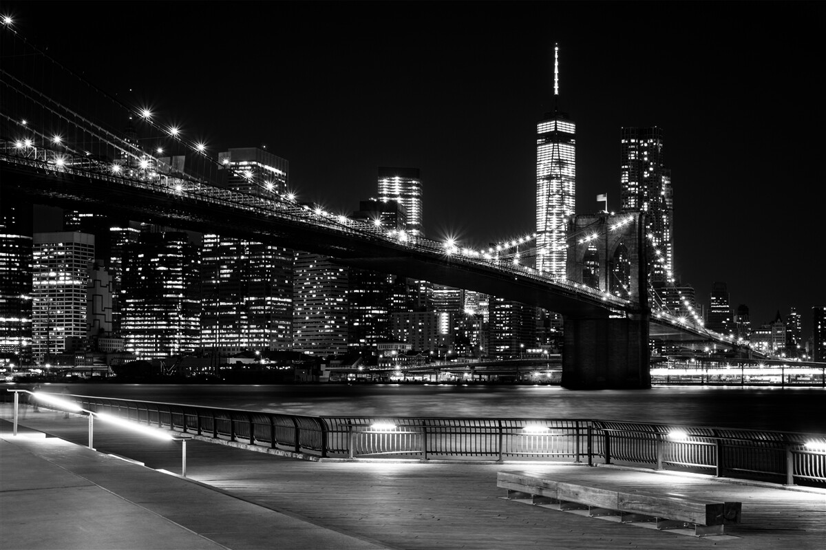 Fototapeten Brookliński und Manhattan Bridge in Schwarz und Weiß