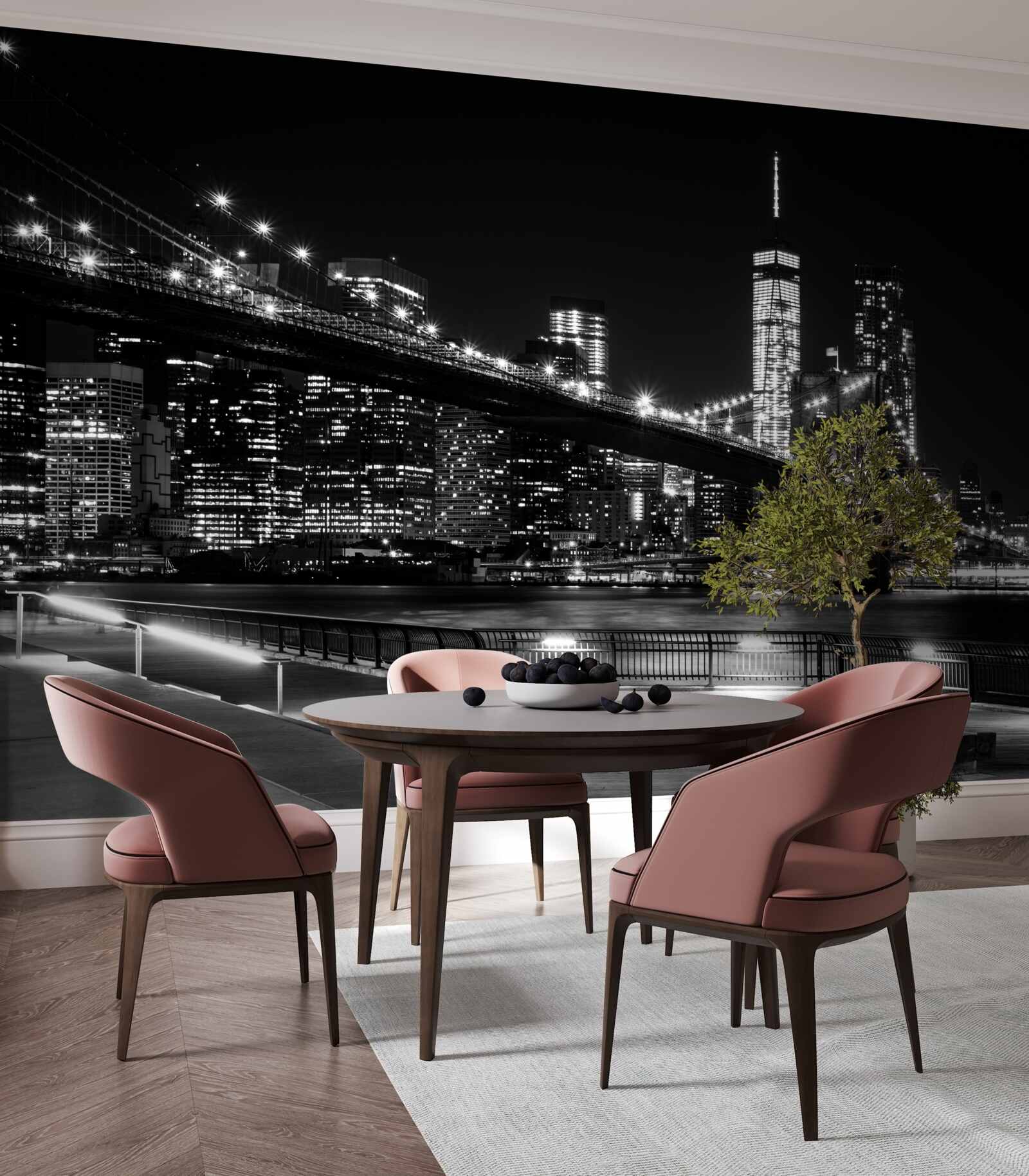 Fototapeten Brookliński und Manhattan Bridge in Schwarz und Weiß