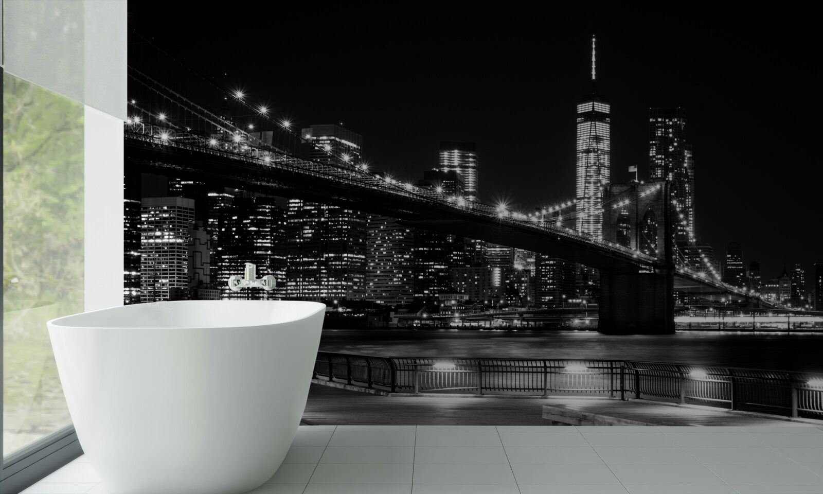 Fototapeten Brookliński und Manhattan Bridge in Schwarz und Weiß