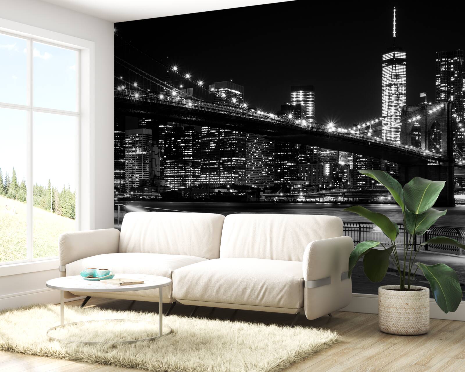 Fototapeten Brookliński und Manhattan Bridge in Schwarz und Weiß