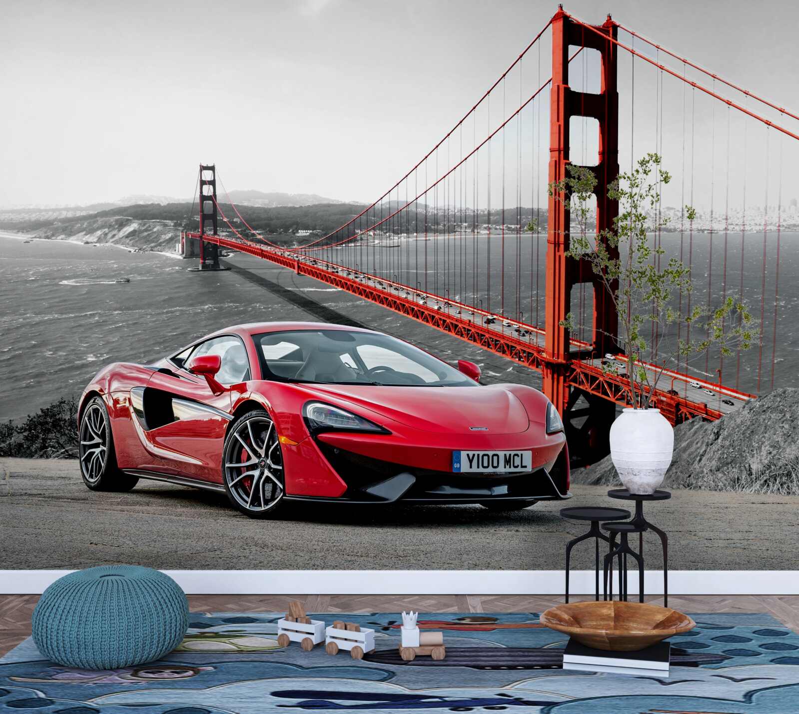 Fototapeten Brücke im Hintergrund mit McLaren