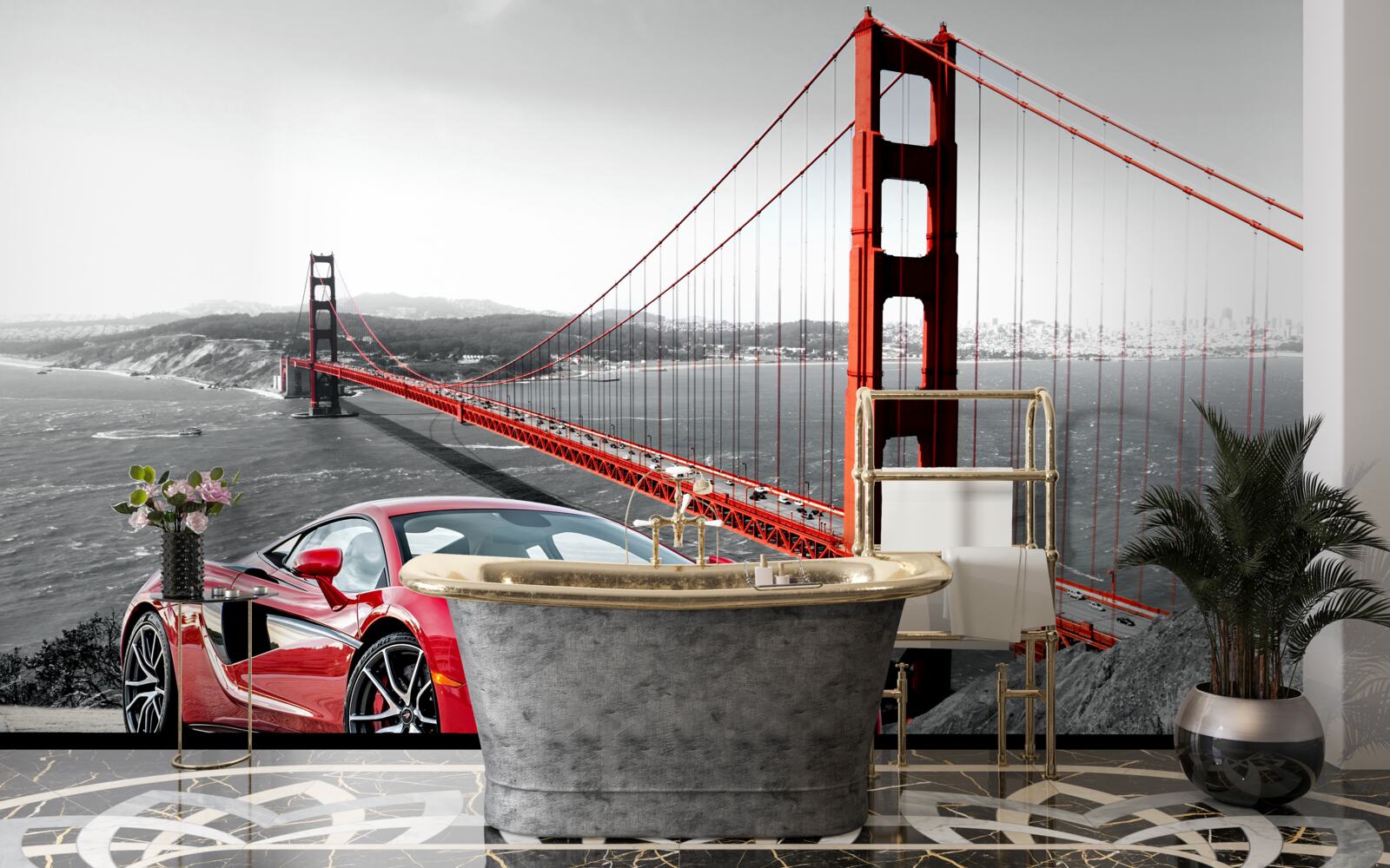 Fototapeten Brücke im Hintergrund mit McLaren