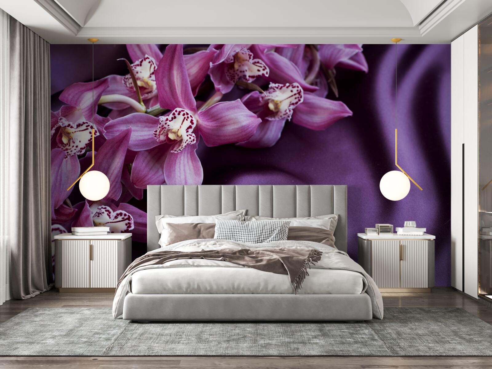 Fototapeten Violette Satinorchideen im gleichen Schatten