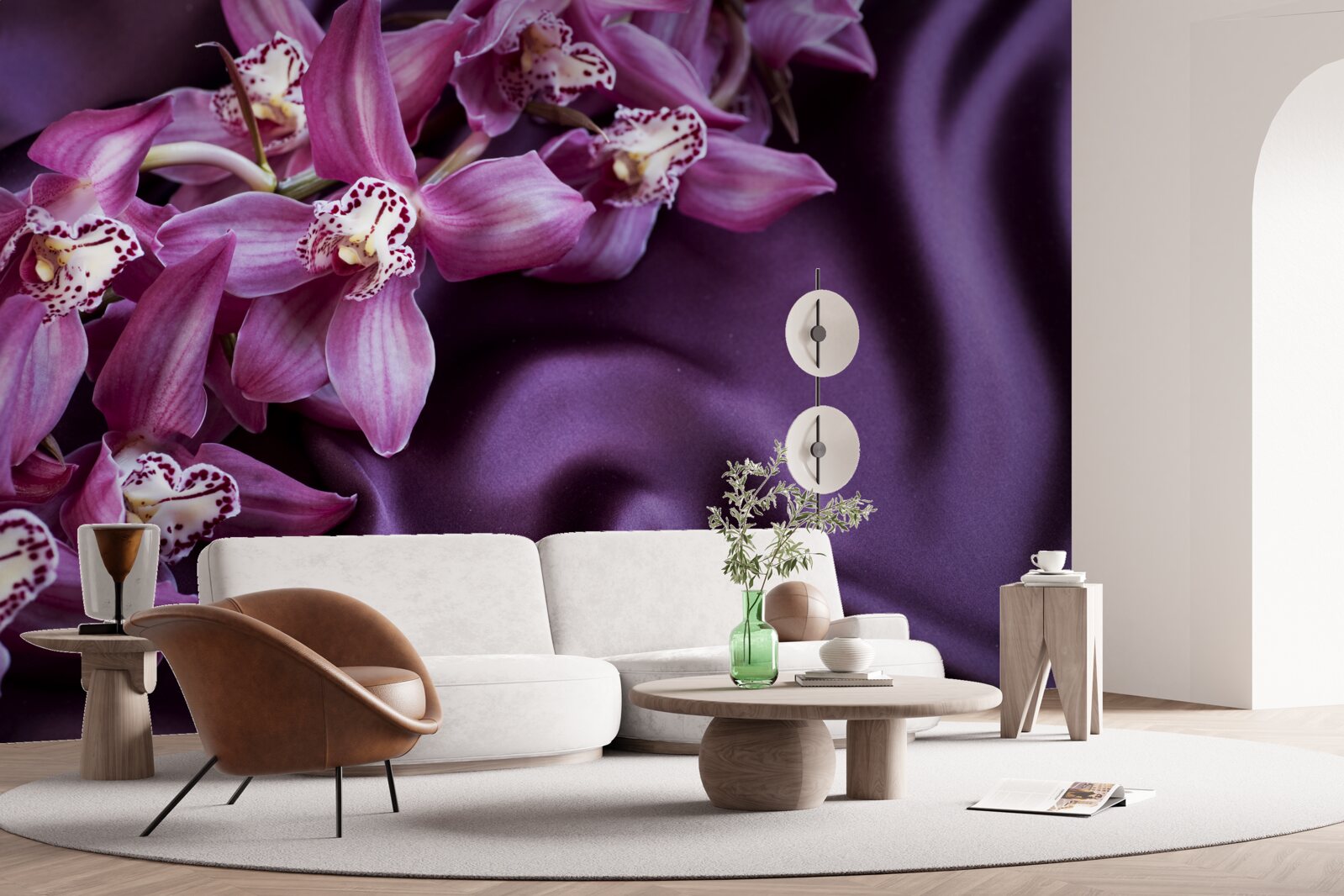 Fototapeten Violette Satinorchideen im gleichen Schatten