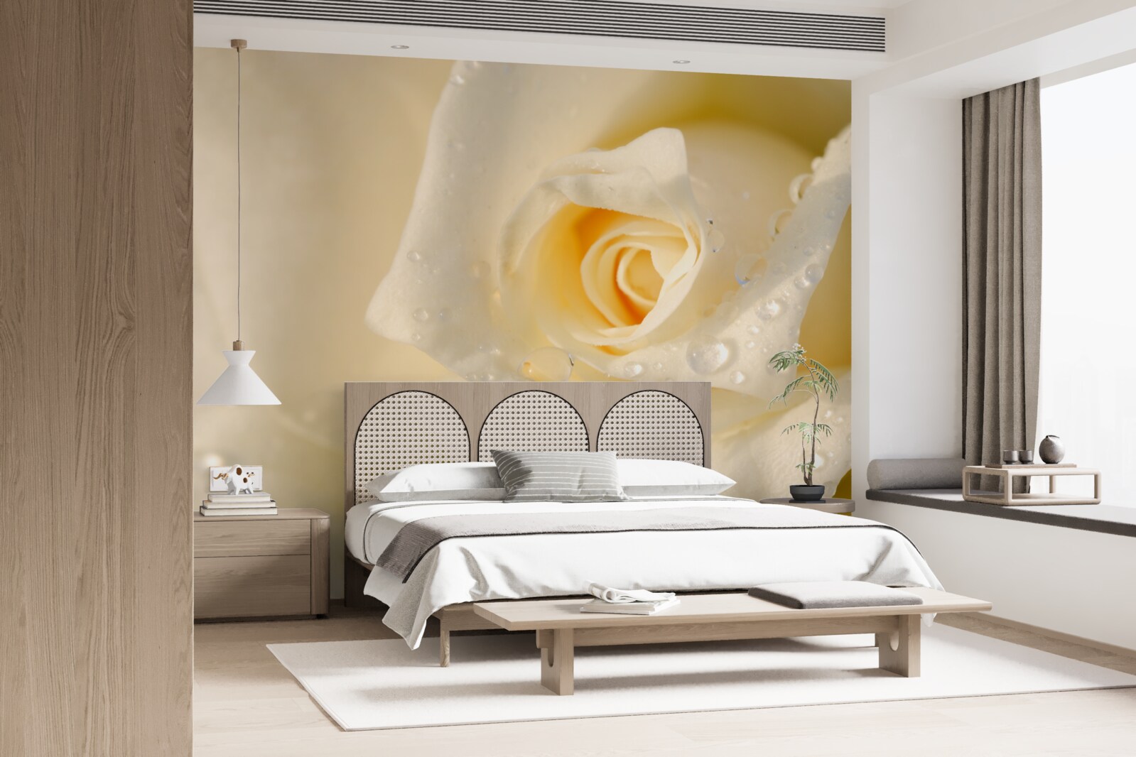 Fototapeten Rose in Tropfen, weiß gestrichen