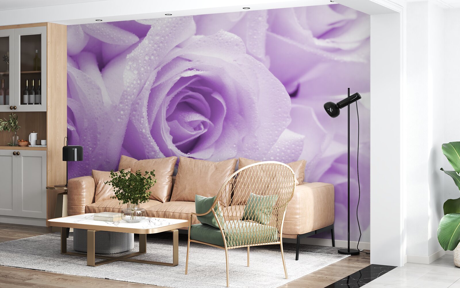 Fototapeten Ein Blumenstrauß mit zarten lila Rosen