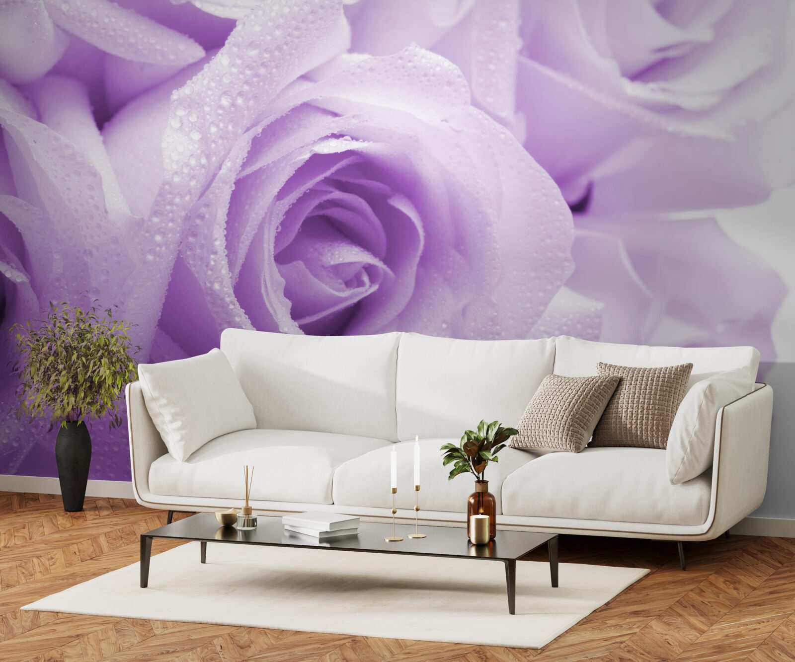 Fototapeten Ein Blumenstrauß mit zarten lila Rosen