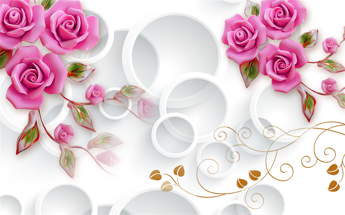 Fototapeten Weiße Felgen und Rosen in Pink