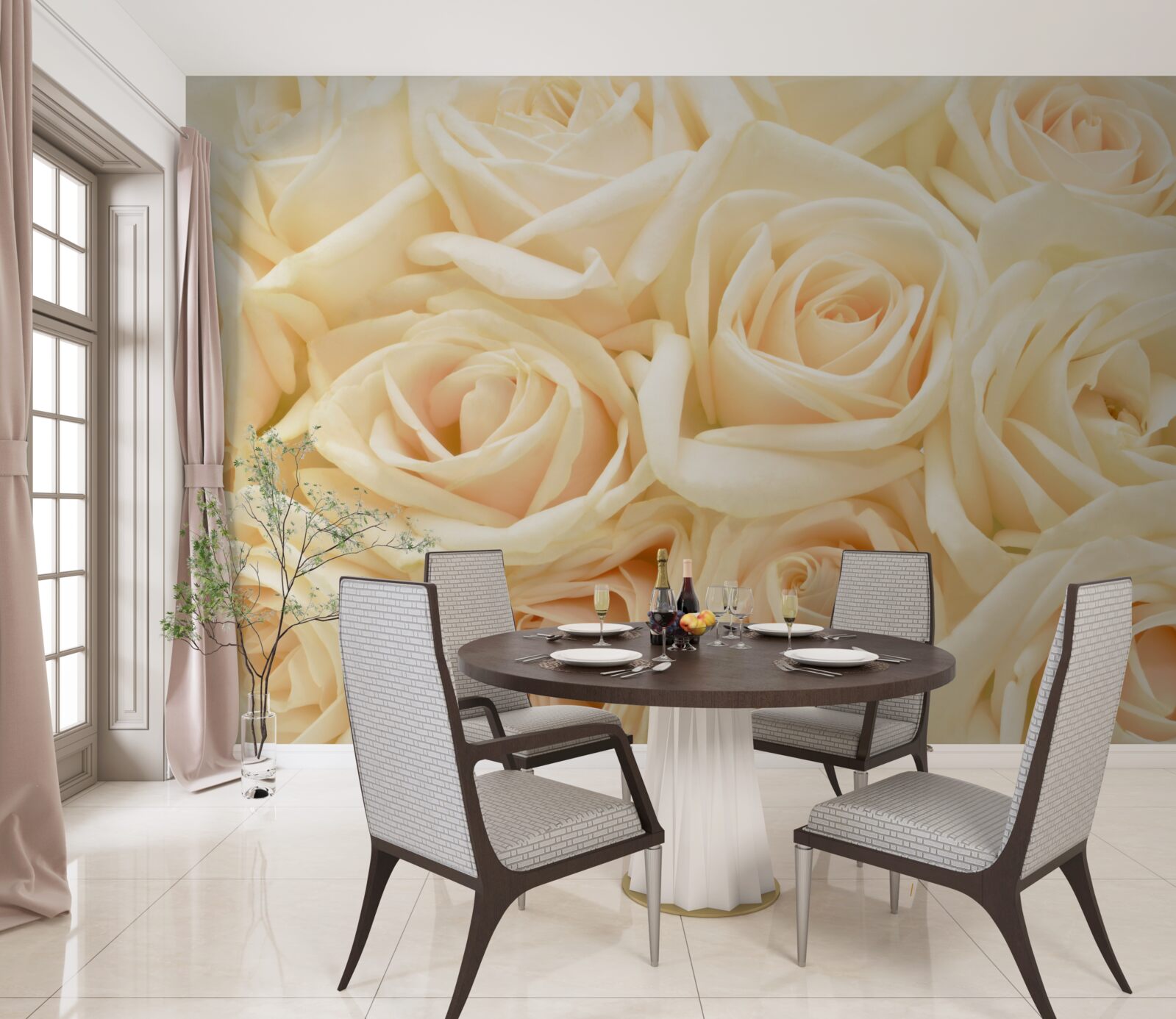 Fototapeten Ein Strauß cremiger Rosen