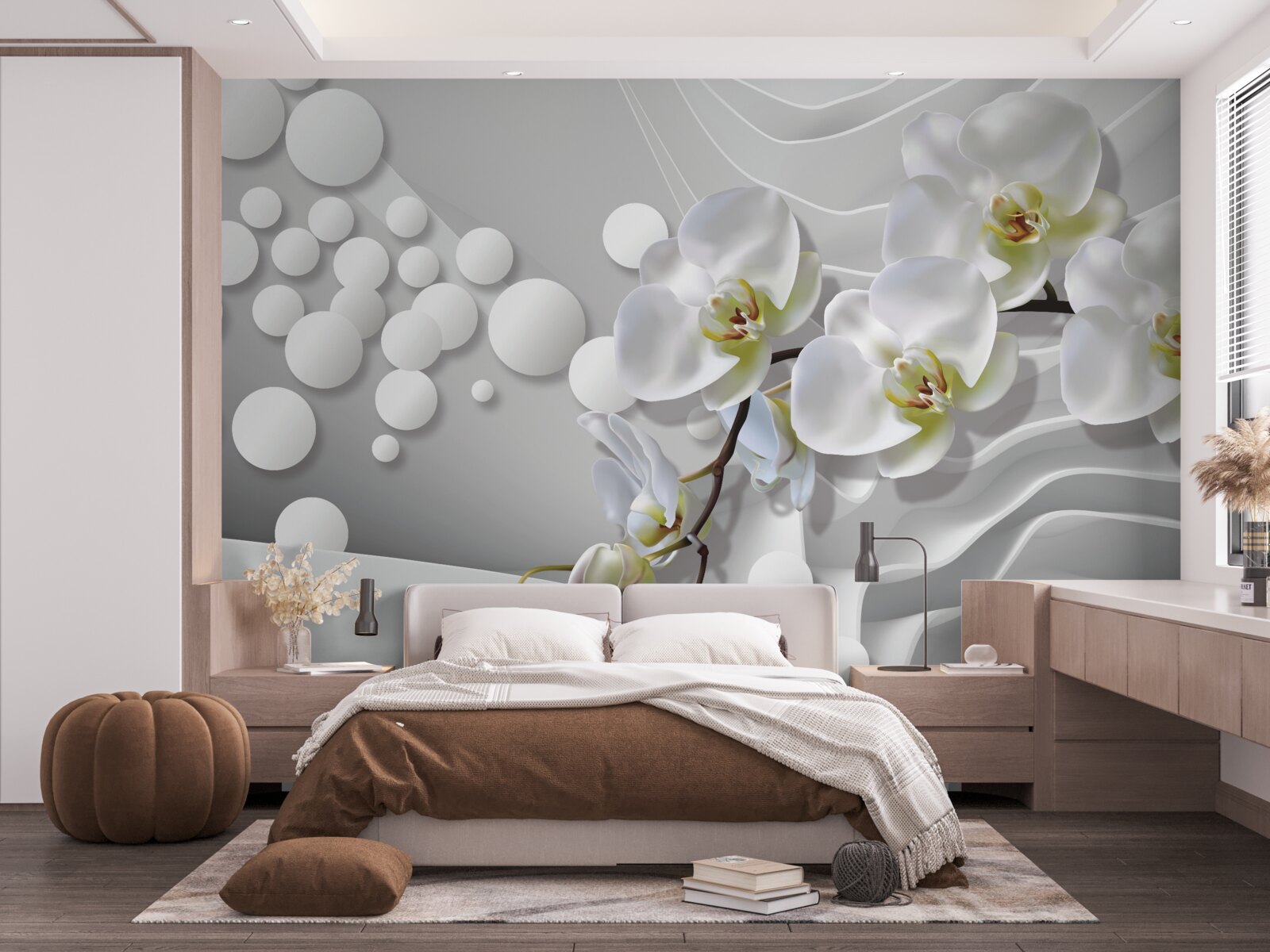Fototapeten Orchidee mit einem abstrakten weißen Zweig