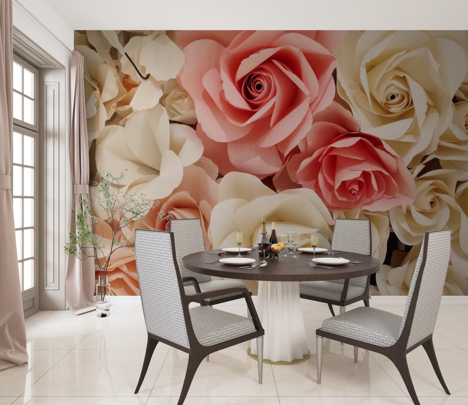 Fototapeten Ein wunderschöner Rosenstrauß in Sahne und Rosa