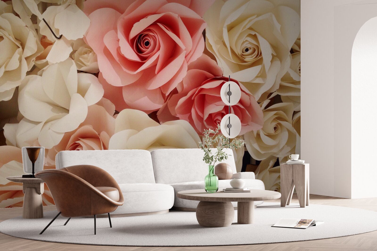 Fototapeten Ein wunderschöner Rosenstrauß in Sahne und Rosa