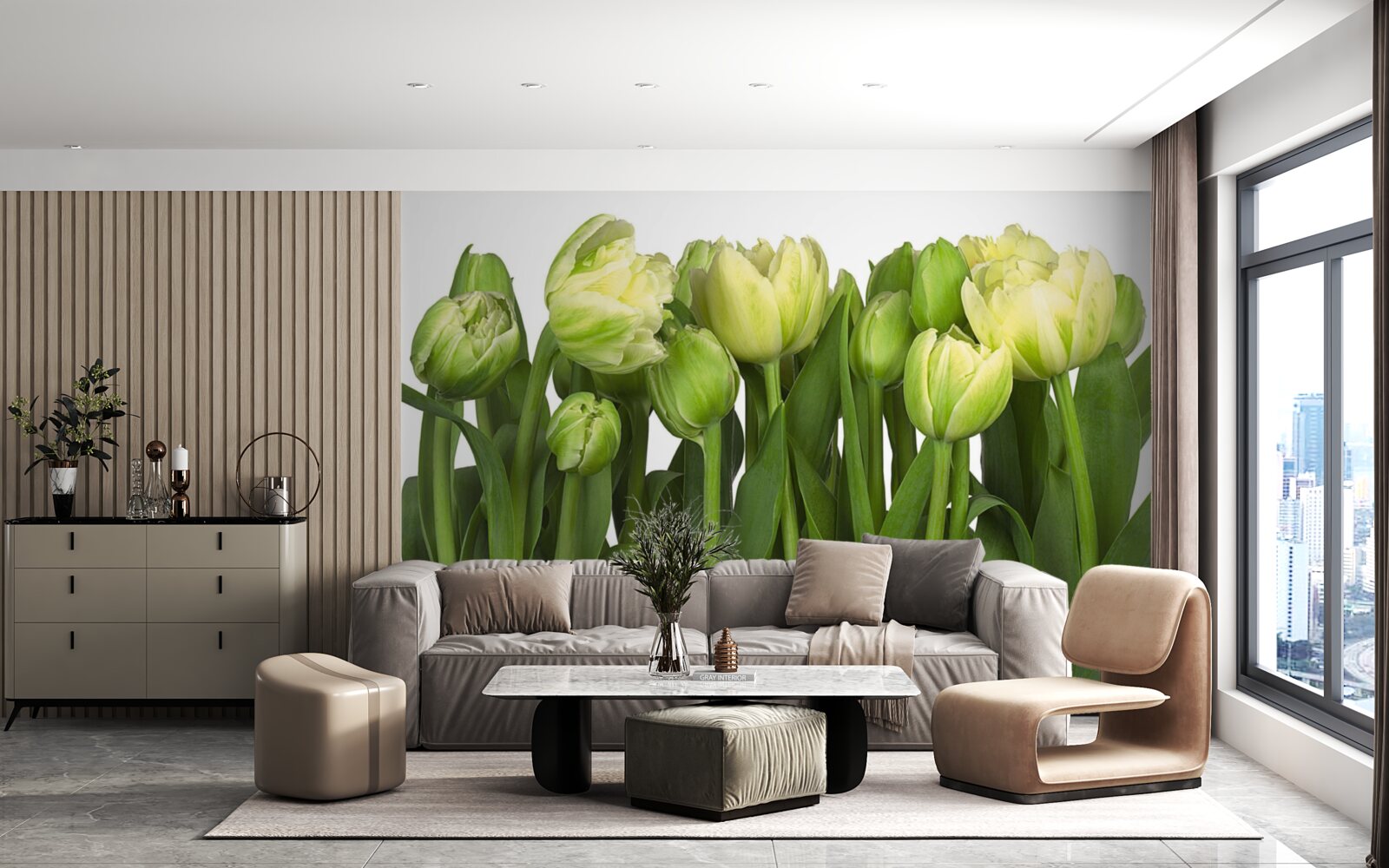 Fototapeten Ein Satz teilweise offener Lichttulpen