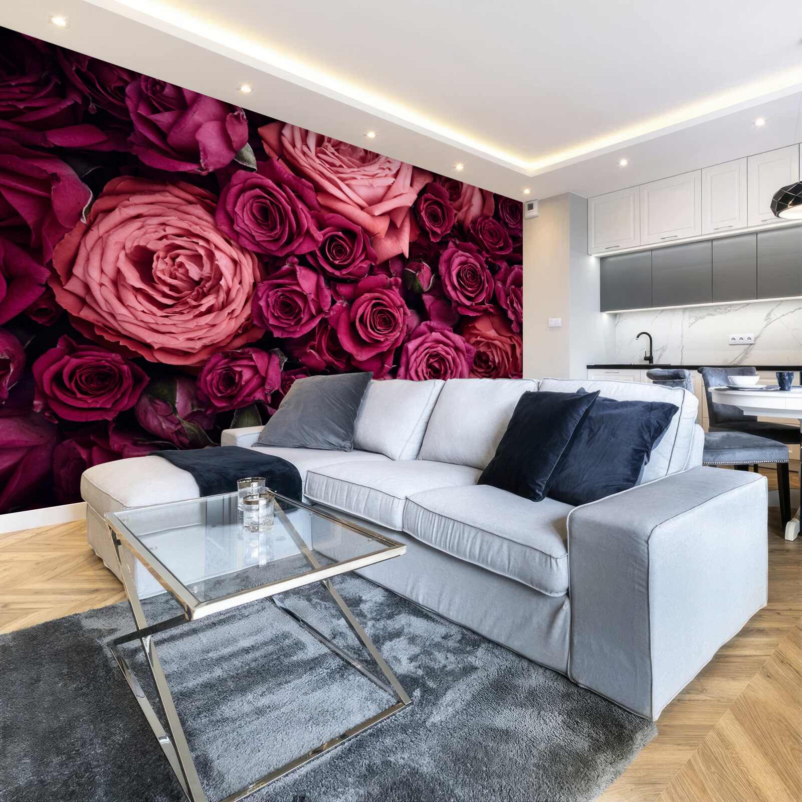 Fototapeten Eine Kombination aus duftenden rosa Rosen