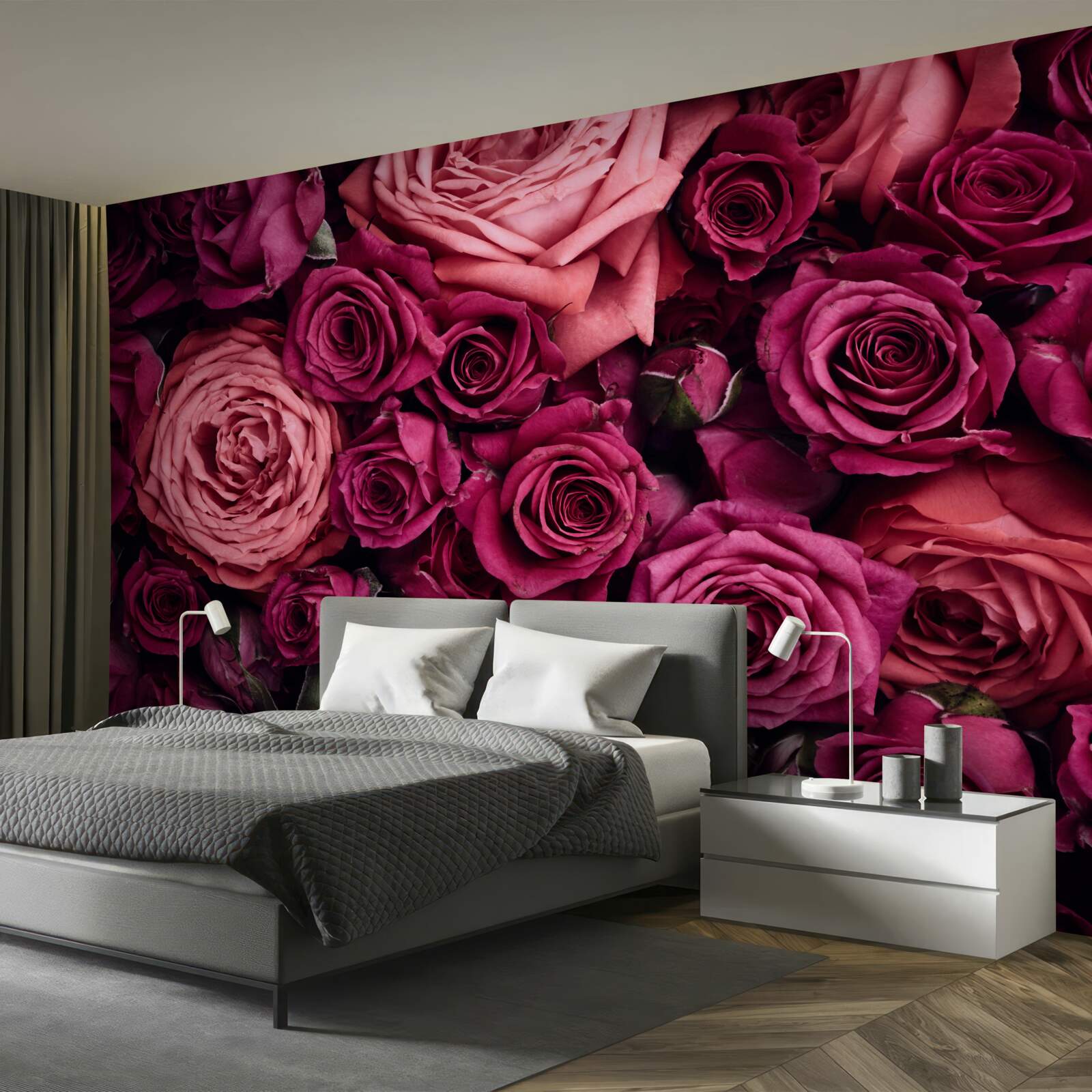 Fototapeten Eine Kombination aus duftenden rosa Rosen