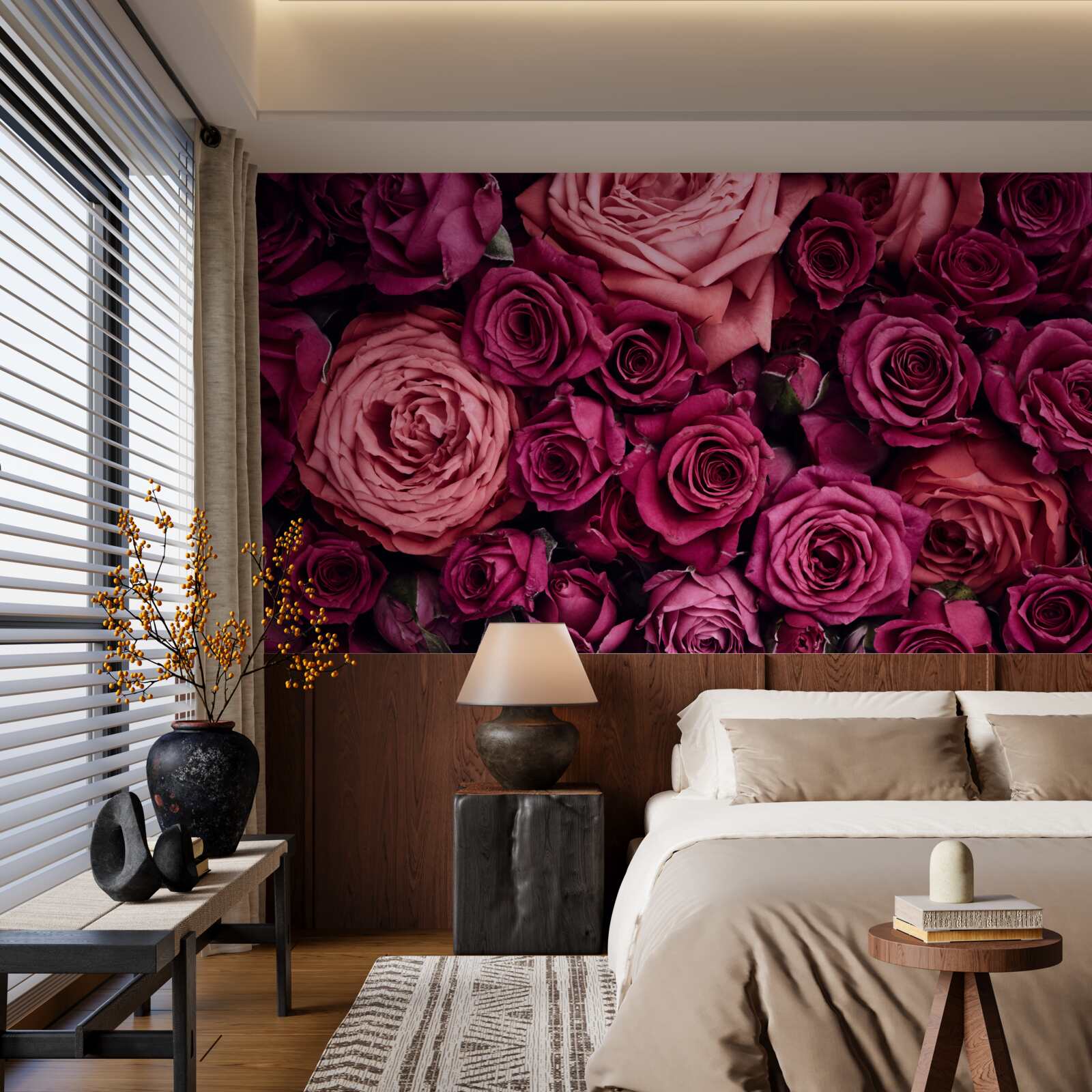 Fototapeten Eine Kombination aus duftenden rosa Rosen