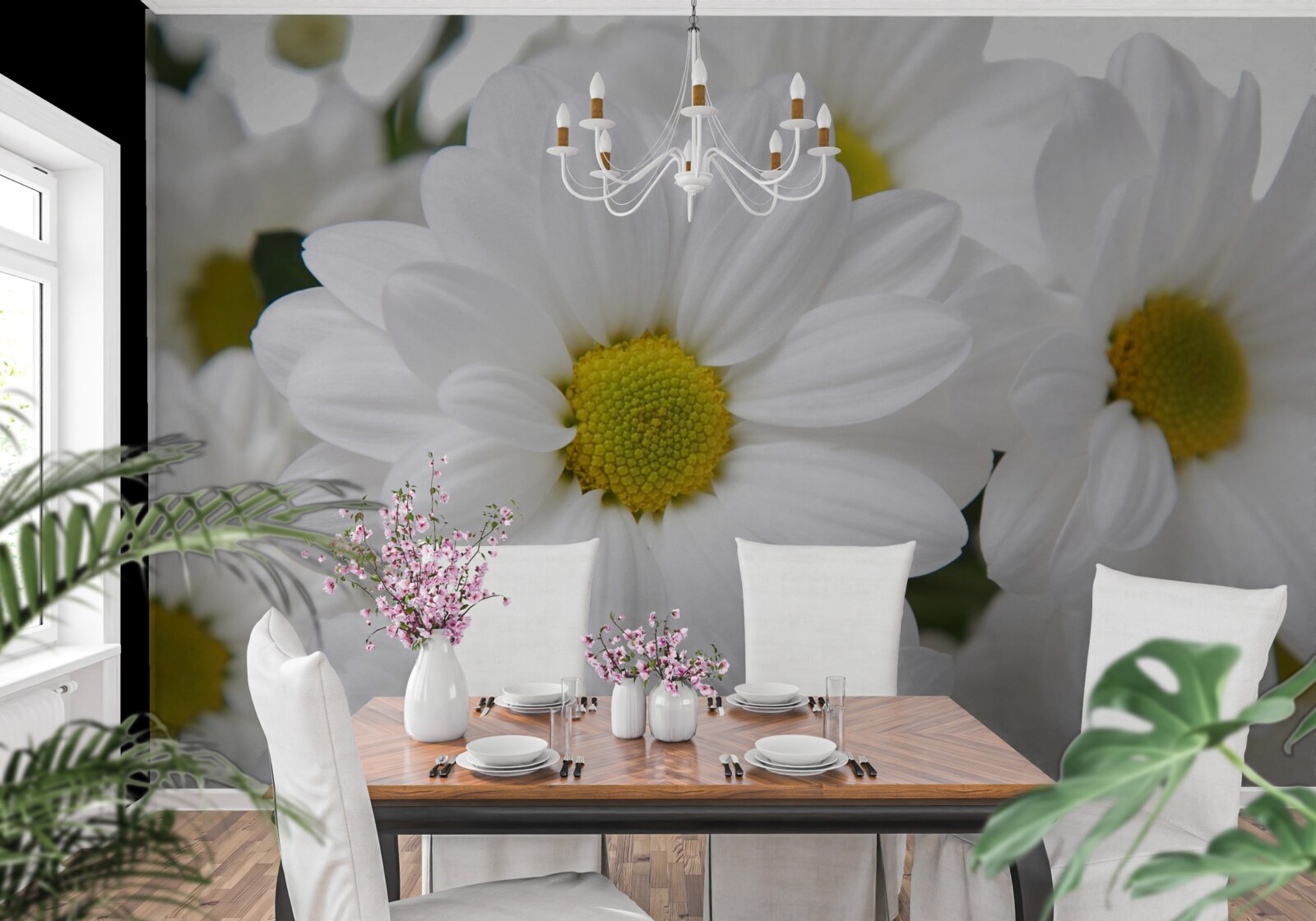 Fototapeten Schneezusammensetzung -weiße Chrysanthemen